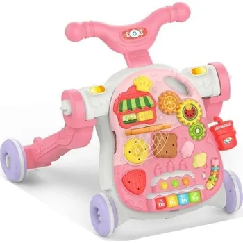 Dětské chodítko Huanger 4v1 interaktivní chodítko/odrážedlo/vozítko/stoleček Ovoce - Růžová