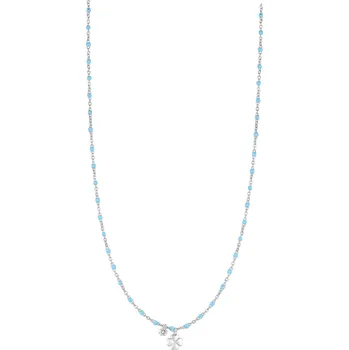 Náramek LUCA BARRA Ocelový náhrdelník se čtyřlístkem, krystalem a kameny s tyrkysovým smaltem