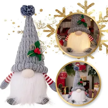 Vánoční dekorace Svítící vánoční trpaslík na baterie FROSTIE 28 cm, šedý