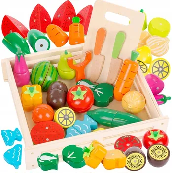 Dřevěná hračka Ovoce a zelenina k krájení na magnet dřevěné Kinderplay pestrobarevné