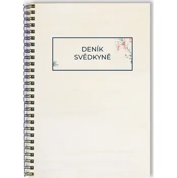 Blok Deník svědkyně minimalistické květiny dřevěný
