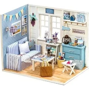 Dřevěný model obývacího pokoje pro panenky k sestavení LED DIY 3016