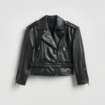 Dámský kabát Reserved - Koženková motorkářská bunda - černý - 488IA-99X - 488IA-99X-XXL