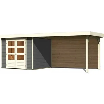 Zahradní domek dřevěný domek KARIBU ASKOLA 3,5 + přístavek 280 cm včetně zadní stěny (9150) terragrau LG3251 Varianta: dřevěný domek KARIBU ASKOLA 3,5 + přístavek 280 cm včetně zadní stěny (9150) šedý LG3251
