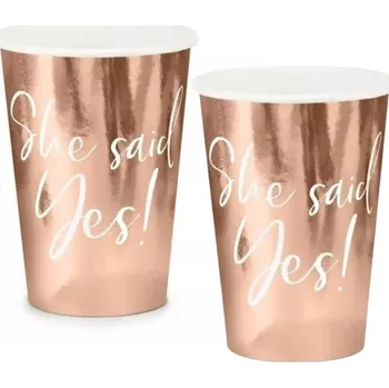 Dětské zboží PARTYDECO Kelímky she said yes/rozlučka se svobodou, růžovo zlaté/rosegold 220 ml, 12 ks