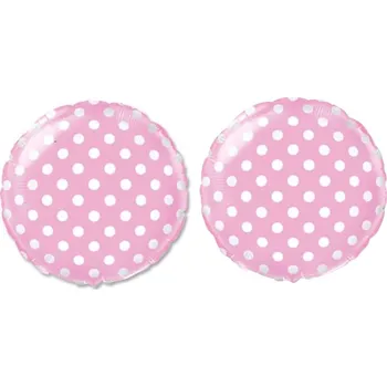 Balónek FLEXMETAL Balón foliový - kulatý, růžový s bílými puntíky, 45 cm, 2 ks