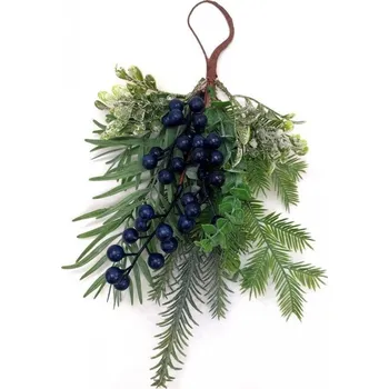 Vánoce GOBA Vánoční dekorace - závěsná větvička, modré bobule, 35 cm