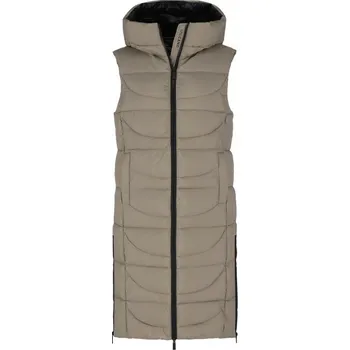 Dámská vesta Béžový dlouhý prošívaný vesta s kapucí VOLCANO V-JAVA XL