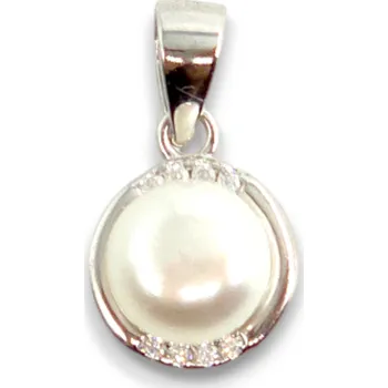 Přívěsek Stříbrný přívěsek s perlou a zirkony, rhodiovaný, Ag 925