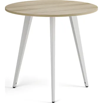 Konferenční stolek Konferenční stůl PRIMO VIBE, průměr 80 cm, bílá podnož, dub přírodní