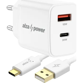 AlzaPower A101CA Fast Charge 20W bílá + Core USB-C 2.0 1m bílý
