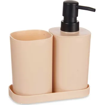 Dávkovač mýdla Berilo, s kelímkem na zubní kartáčky a táckem, plastový, béžový