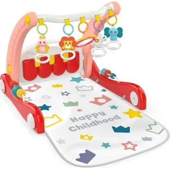 Dětské chodítko Huanger 2v1 chodítko/hrací deka s hrazdičkou a piankem - Růžová