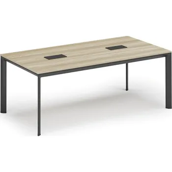 Kancelářská sestava Jednací stůl PRIMO INVITATION, 200x100 cm, dub přírodní + 2x stolní zásuvka TYP VI, černá