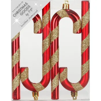LAALU Vánoční ozdoby - cukrové hole, červeno/zlaté, 14 cm, 4 ks