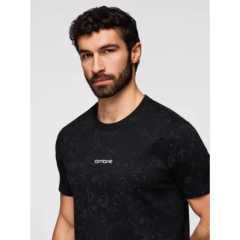 Pánské oblečení Pánské bavlněné tričko s celoplošným potiskem a nápisem "ombre" na hrudi - černé V1 OM-TSFP-0263 - L