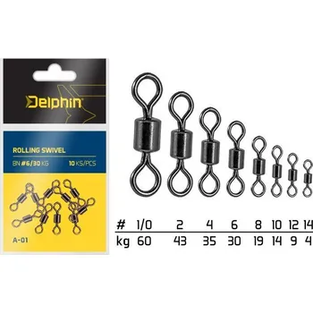 Delphin Rolling Swivel A-01 Velikost 1/0 60kg 2 × 10 ks