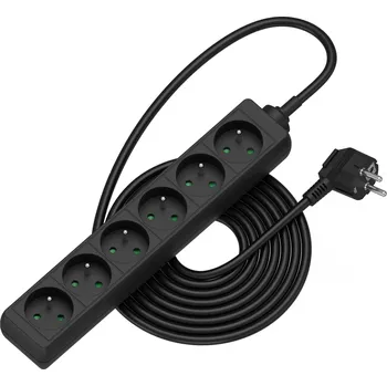 Elektrická zásuvka AlzaPower prodlužovací přívod 230V 6 zásuvek 5m černý
