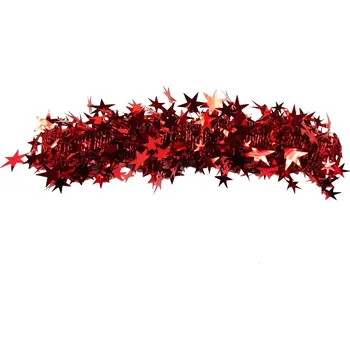 LAALU Vánoční ozdoby - řetěz spirálový s hvězdičkami, červený, 2 m