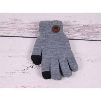Rukavice Rukavice prstové YO R211 TEPLÉ šedé s motivem vlka pro mládež vhodné pro dotykové displeje - mobily tablety velikost rukavic: 20 cm