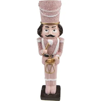 Vánoční ozdoba Vánoční růžová dekorace socha Louskáček s bubínkem - 5*4*20 cm