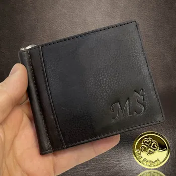 Peněženka Pánská kožená dolarovka s monogramem | Kvalitní hnědá peněženka z pravé kůže Vyberte variantu: bez jakékoliv úpravy + Akce - zlatá mince Pro štěstí ZDARMA