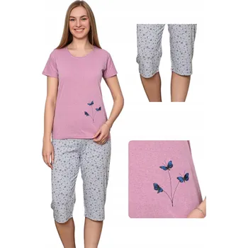Dámské pyžamo Dámské bavlněné pyžamo 3/4 3 motýlci pudrová růžová L