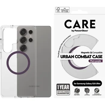 Pouzdro na mobilní telefon PanzerGlass CARE kryt Samsung Galaxy S25 Ultra Urban Combat čirý/fialový QI (Plum Purple)
