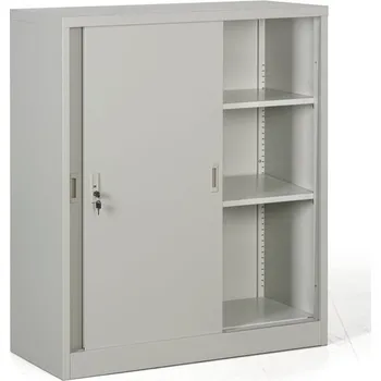 Policová skříň Kovová skříň s posuvnými dveřmi, 2 police, 1000 x 1200 x 450 mm, světle šedá