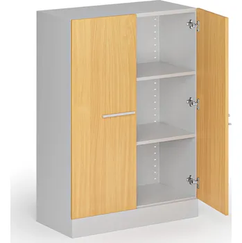 Policová skříň Kovová spisová skříň s&nbsp;dřevěnými dveřmi, demontovaná, 1150 x 800 x 400 mm, buk