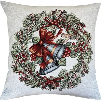 Povlečení Home of Christmas Gobelínový vánoční povlak na polštář s motivem Vánoční věnec 45 × 45 cm