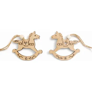 Velikonoční dekorace DECOLED Dřevěná dekorace houpací koník, 7 cm, závěsná, balení 2 ks