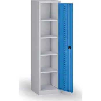 Úzká policová dílenská skříň, 4 police, 1950 × 505 × 500 mm, modré dveře