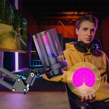 Mikrofon STUDIOVÝ USB MIKROFON S JACKEM, KONDENZÁTOROVÝ, HERNÍ, NASTAVITELNÉ RAMENO, FILTR