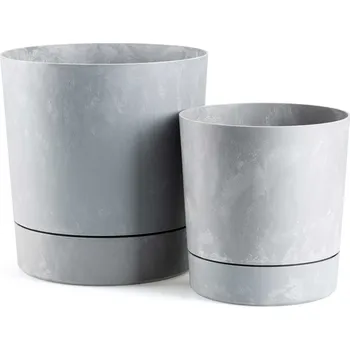 Květináč PLASTOVÝ KVĚTINÁČ AZALEA SADA 2KS 22,5X23,5 CM+17,5X18,5 CM IMITACE BETONU ŠEDÁ