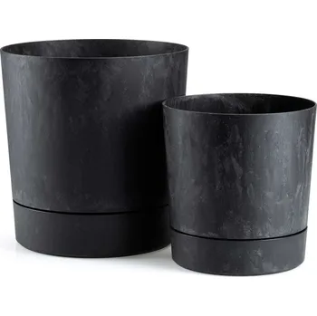 Květináč PLASTOVÝ KVĚTINÁČ AZALEA SADA 2KS 22,5X23,5 CM+17,5X18,5 CM IMITACE BETONU ČERNÁ