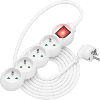Elektrická zásuvka AlzaPower Arc prodlužovací přívod 230V 4 zásuvky vypínač 3m bílý