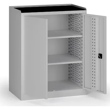 Dílenská skříň nízká na nářadí KOVOS, 2 police, 950 x 600 x 1180 mm, šedá