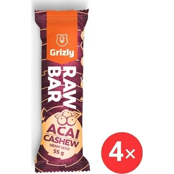 Grizly RAW Bar acai-kešu-konopné semínko 4 x 55 g