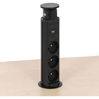 Elektrická zásuvka Stolní vysouvací zásuvka, 3× 230 V, USB-A, USB-C, černá