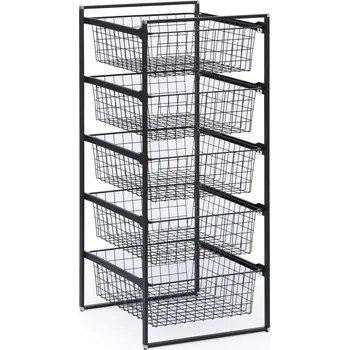 Prodejní regál Úložný systém s 5 drátěnými koši, 1040 x 500 x 450 mm, černý