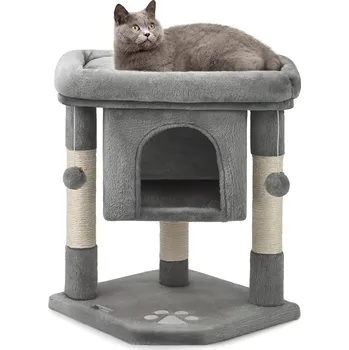 Lionto Škrabací strom pro kočky s jeskyní a plyšovými míčky 60 cm, šedý