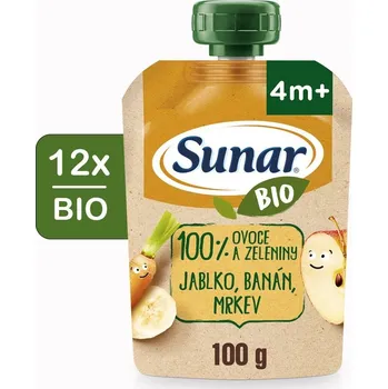 Sunar BIO ovocná kapsička jablko, banán, mrkev 4m+, 12× 100 g