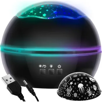 Lampička Projektor noční lampička Malatec černá LED s vyměnitelnými nástavci