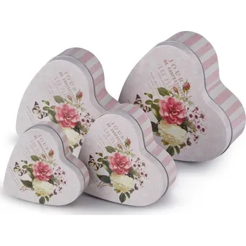 Dóza na potraviny Emocio Plechová dóza ve tvaru srdce Journal, set 4 ks, 140 × 50 × 135/120 × 40 × 115/100 × 30 × 95 m