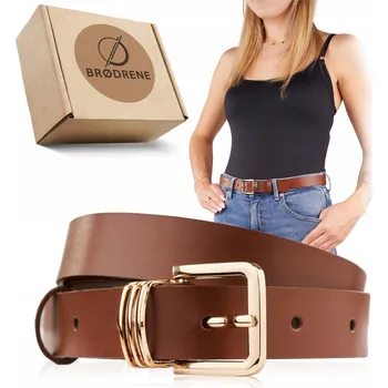 Opasek Kožený Opasek ke kalhotám nebo šaty Brodrene se zlatou sponou
