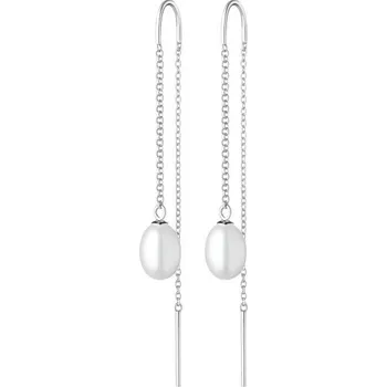 Náušnice ANNA PERLY Moderní visací stříbrné řetízkové náušnice s pravou bílou perlou (Ag 925/1000, 2,51 g)