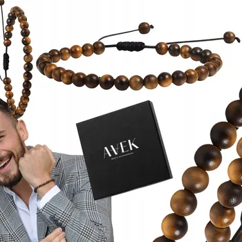 Náramek PÁNSKÝ NÁRAMEK HNĚDÝ Z KORÁLKŮ Z KAMENE TYGŘÍ OKO, NASTAVITELNÝ 4MM