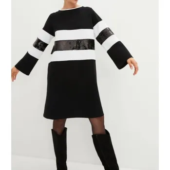 Dámské šaty B.P.C šaty midi Punto di Roma černo-bílé s flitry 44/46.