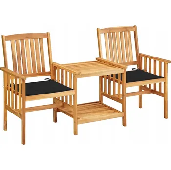 Zahradní židle se stolkem a polštáři, dřevěné